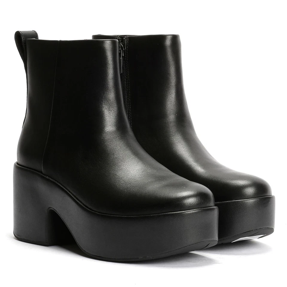 FitFlop Platfforms Heeled Leather Women's Black Boots