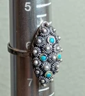 Vintage Mexico Turquoise Cannetille Sterling Silver Ring Adjustable JFN 925 SZ6