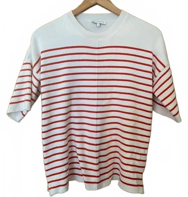 Size 10 warehouse white and red striped short sleeve knit - Image 1 of 4