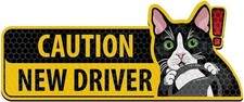 Reflective Student Driver Car Magnet, Reu Color: Caution New Driver Tuxedo Cat