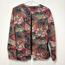 Indigo Moon Beaded Paisley Jacket Blazer Women L Cotton Boho 70s Retro Indie