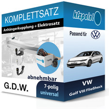 Für VW Golf VIII Fließheck 19- G.D.W. Anhängerkupplung abnehmbar + 7polig E-Satz
