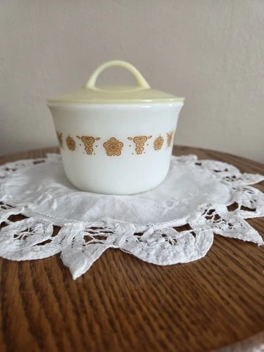 Vintage Pyrex Corning Butterfly Gold Sugar Bowl with Lid