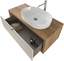 - Mobile Bagno Sospeso 110 Cm Cassetto Intero E Lavabo Specchiera (Opz.) Domus R