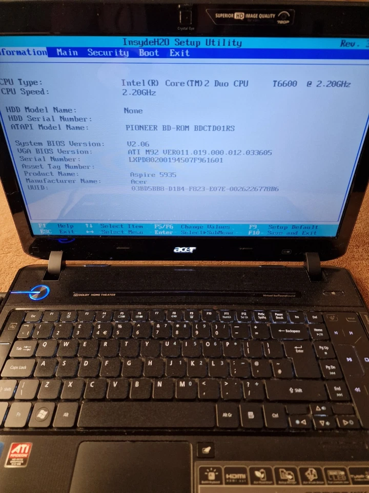 Acer Aspire 5935G Laptop 15.6" IC2D T6600 2.2GHz 2gb Ram No Hdd Power On Tested - Image 2 of 4