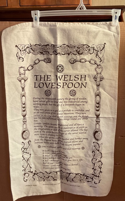 The Welsh Love Spoon Kitchen Tea Towel made in Wales Cotton 31 x 19” ?Vintage