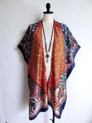 JC Sunny Just Classic Flowy Kimono Top Shawl Open One Size Art to Wear Tree Bird