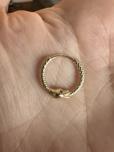 BVLA Boston Python Clicker Ring Solid 14k Yellow Gold Genuine Rubies 16 Gauge - Picture 1 of 10