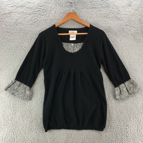 Tomorrow Mother Maternity Blouse Top Womens M Black Cotton Blend Knit Pullover - Picture 1 of 11