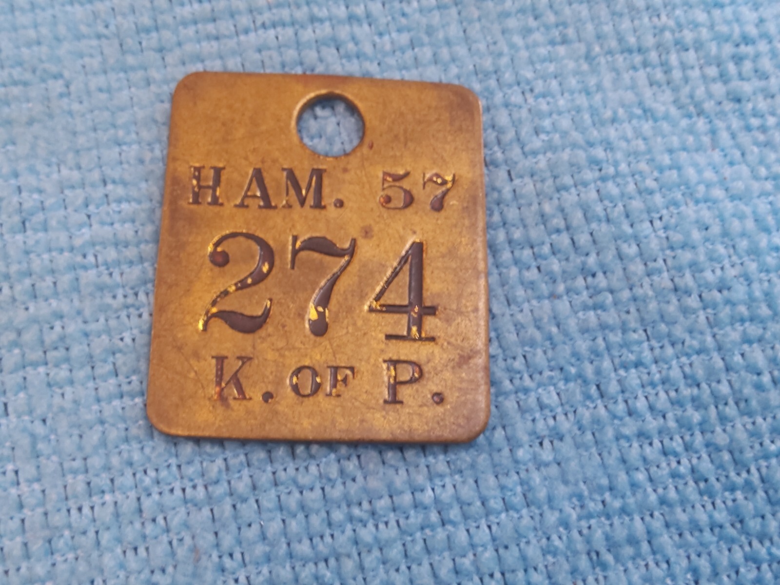 VINTAGE BRASS COAT SKATE CHECK TAG # 274 HAM. 57 KNIGHTS OF PYTHIAS | eBay