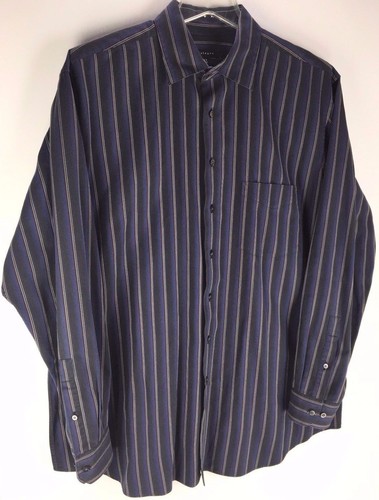 CASTAGNE Mens Multi-Color Navy Stripe Cotton Button Shirt (Size XLT) - Picture 5 of 6