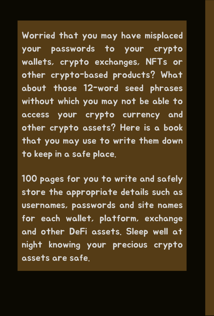 Crypto Password Keeper | Cryptocurrency Recovery Phrase | 120 pages | eBay