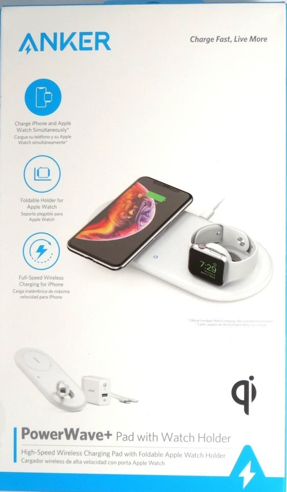 Almohadilla de carga inalámbrica Anker PowerWave+ para iPhone 14/13/12/11 y Apple Watch Foto 3 de 4