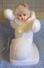 Vtg Santa's Best Animated Snowbaby Girl in Snowsuit -- With Snowballs (Works)