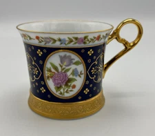 Super White Royal China Teacup Korea Cobalt Blue Floral Gold Accents Korea