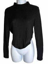 SheIn Women’s Black 0XL Long Sleeve High Neck Pointed Bottom Front Top NWT