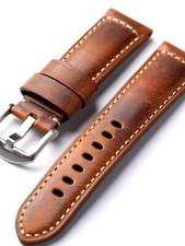 24 mm Brown Waxy Calf Leather Watch Band Strap For PANERAI RADIOMIR LUMINOR