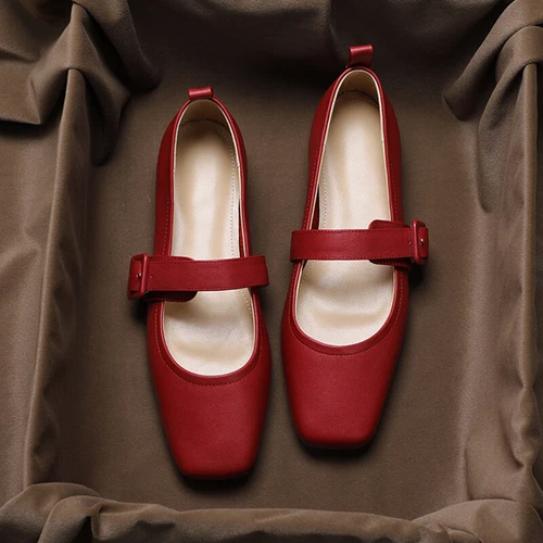 Zapatos de salón Mary Jane de punta cuadrada para mujer zapatos planos de fiesta damas sin cordones con correa al tobillo - Imagen 36 de 43