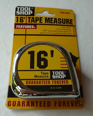 NEW Tool Shop 16' Tape Measure-Blade Lock-Auto Return-Inch Graduations 3/4''Blade