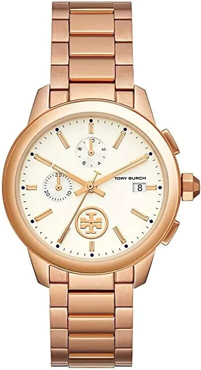 New in box Tory Burch Rose Gold Collins 38mm Chronograph Watch