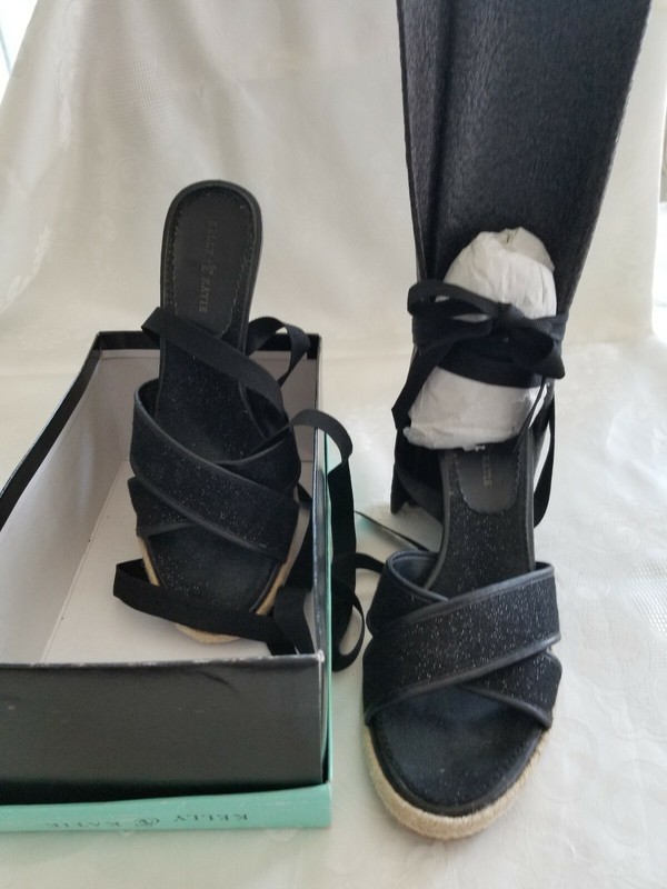 Adorable Kelly & Kate Espadrille Ribbon Sandals "Keystone" Black/Silver Sz8.5M 