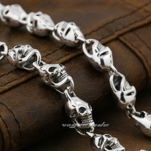 Skulls Link Chain 925 Sterling Silver Necklace Biker Punk Jewelry 8W004NA - Picture 4 of 17