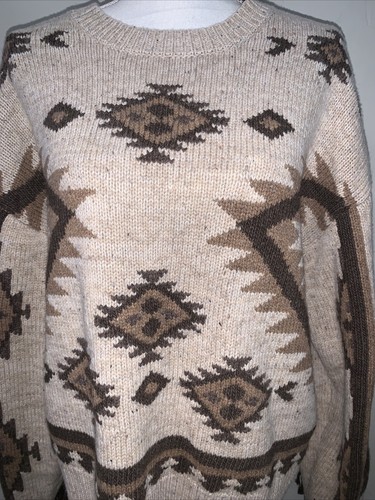 POLO RALPH LAUREN 100% Wool Tan Brown Tribal Western Fringes Knit Sweater Sz S - Picture 7 of 9
