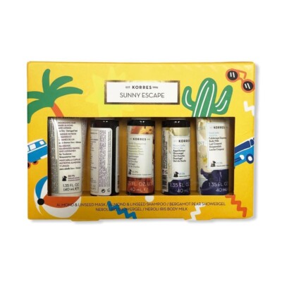 KORRES Sunny Escape 5 Piece Set: Hair Mask, Shampoo, Showergel & Body Milk, NEW