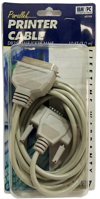 Vintage IBM 10ft Parallel Printer Cable IEEE-1284 DB25M to Centronics 36M