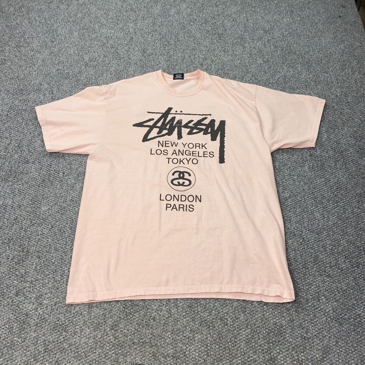 Stussy World Tour Tee Mens XL Pink Pigment Dyed Short Sleeve Stussy World Tour Tee Mens XL Pink Pigment Dyed Short Sleeve