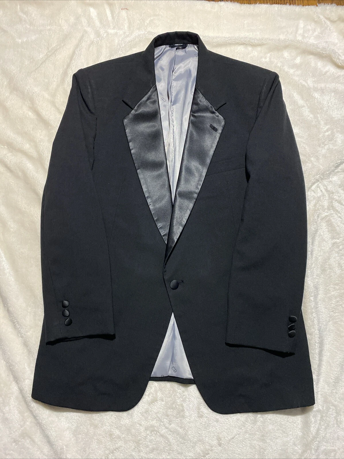 Giacca smoking Christian Dior vintage nero raso risvolto singolo bottone retrò
