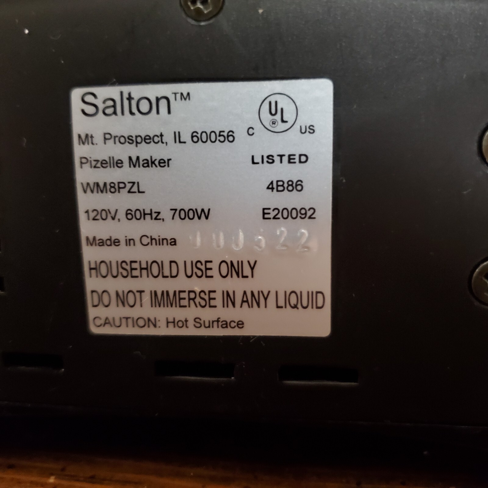 Salton Baker Pizzelle Cookie Iron Master Maker WM8PZL Electric Black