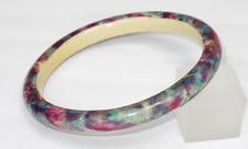 Vintage Celluloid Bracelet Bangle Art Deco pink turquoise pastel sponge design