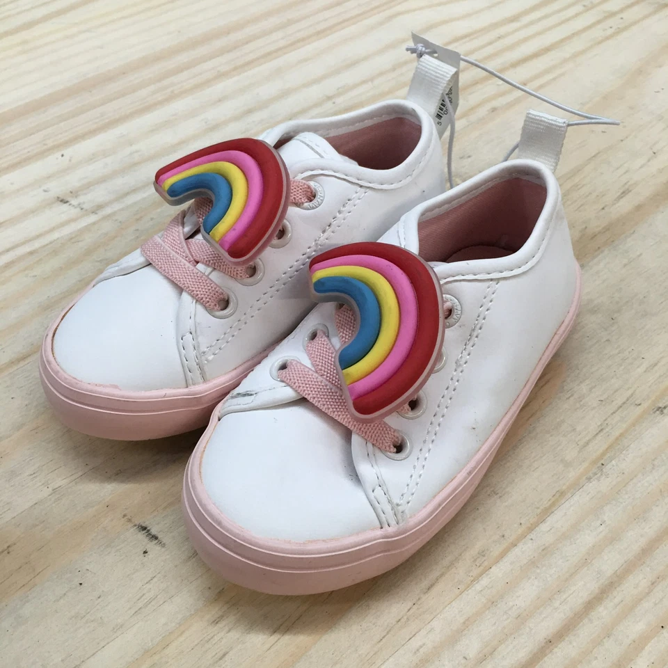 Sapatos Old Navy Criança 5 Tênis Casual Rosa Borracha Biqueira Redonda Conforto Arco-íris - Imagem 3 de 4
