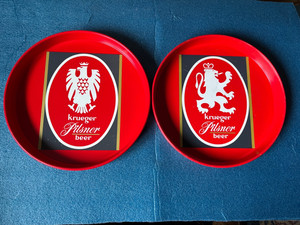 2 DIF VINTAGE KRUEGER PILSNER BEER TRAY SIGNS Narragansett Cranston Rhode Island