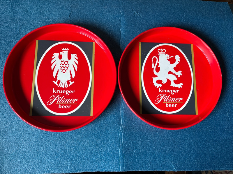 2 DIF VINTAGE KRUEGER PILSNER BEER TRAY SIGNS Narragansett Cranston Rhode Island