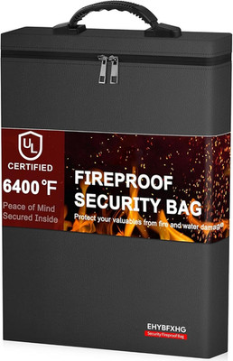 Fireproof Document Bag, Upgrade 6400 Material Fireproof Money Bag with 2 Pockets