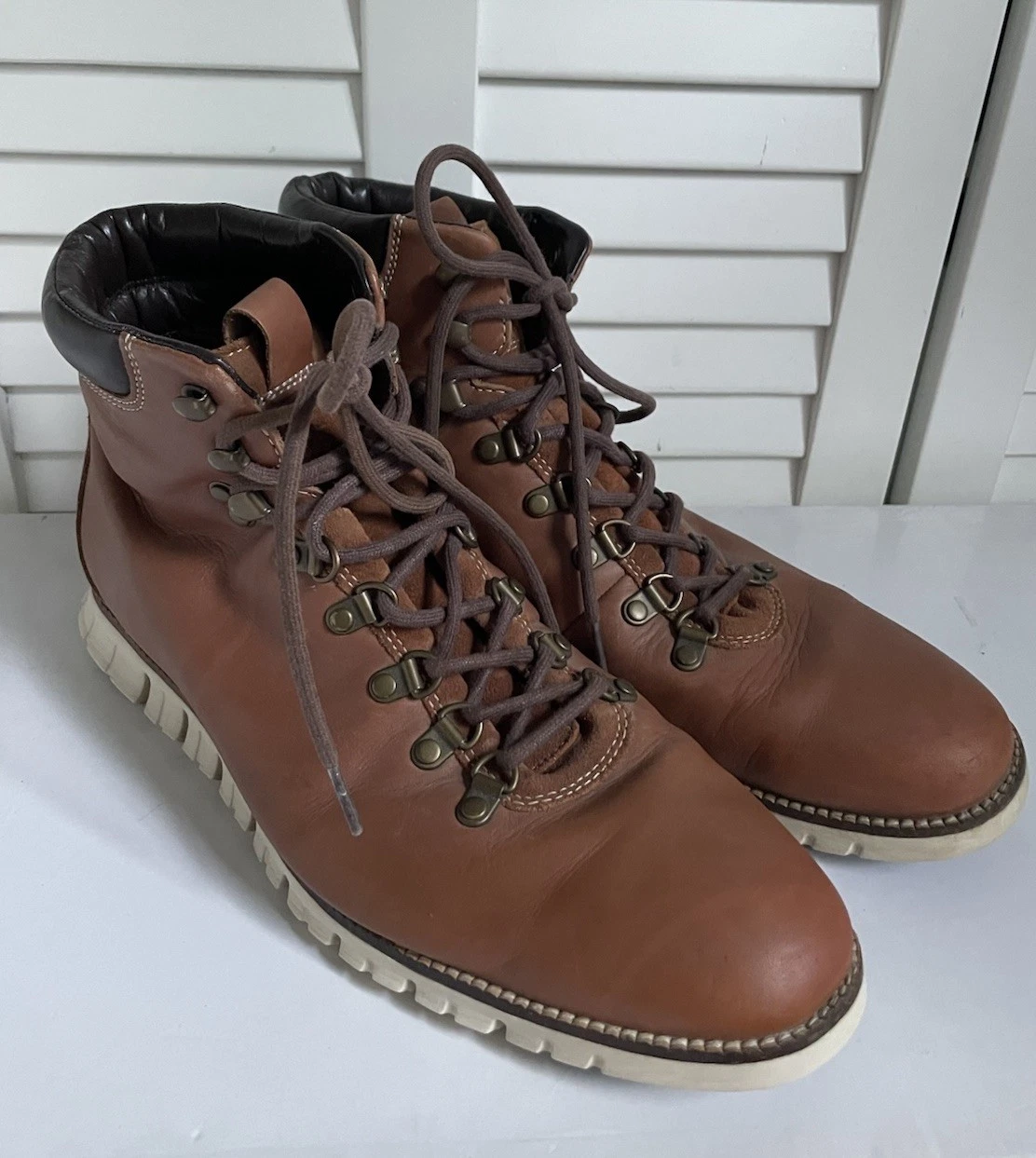 Cole Haan Leather Ankle Hiker Boots ZeroGrand Water Resist English Tan 11.5 EPC