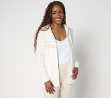 Belle by Kim Gravel Body Sponge Fleece Striped Twill Tape Hoodie Cream 1X Used