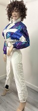 DESCENTE 80s' WOMEN'S SKI/SNOWBOARD SUIT IVORY PURPLE NEON GREEN  SMALL/6 NEW
