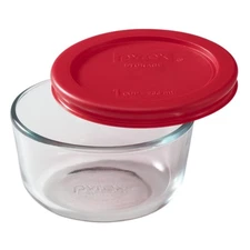 Pyrex 1 Cup Round Glass Food Storage Container with Red Lid BPA Free