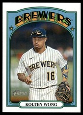 2021 Topps Heritage Baseball Card Kolten Wong Milwaukee Brewers #628 8392