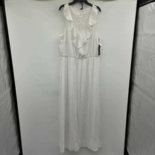 AGB Dress Womens XL White Maxi Ruffle Lace Sleeveless Boho Beach Coastal Wedding