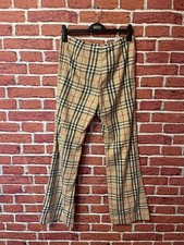 Vintage Burberry London Women  s Flare Nova Check Beige Pants Cotton Size 10 US