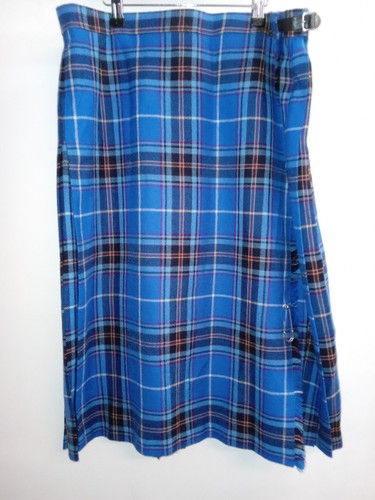Pringle of Scotland, James Pringle Weavers Blue Pure New Wool Tartan Kilt 36" UK 20 Skirt