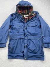 VTG Woolrich Hooded Jacket Mens XS Blue Wool Red Flannel Lined USA Camp Hike