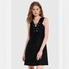 J. CREW Lace Up Structured Linen Black Dress