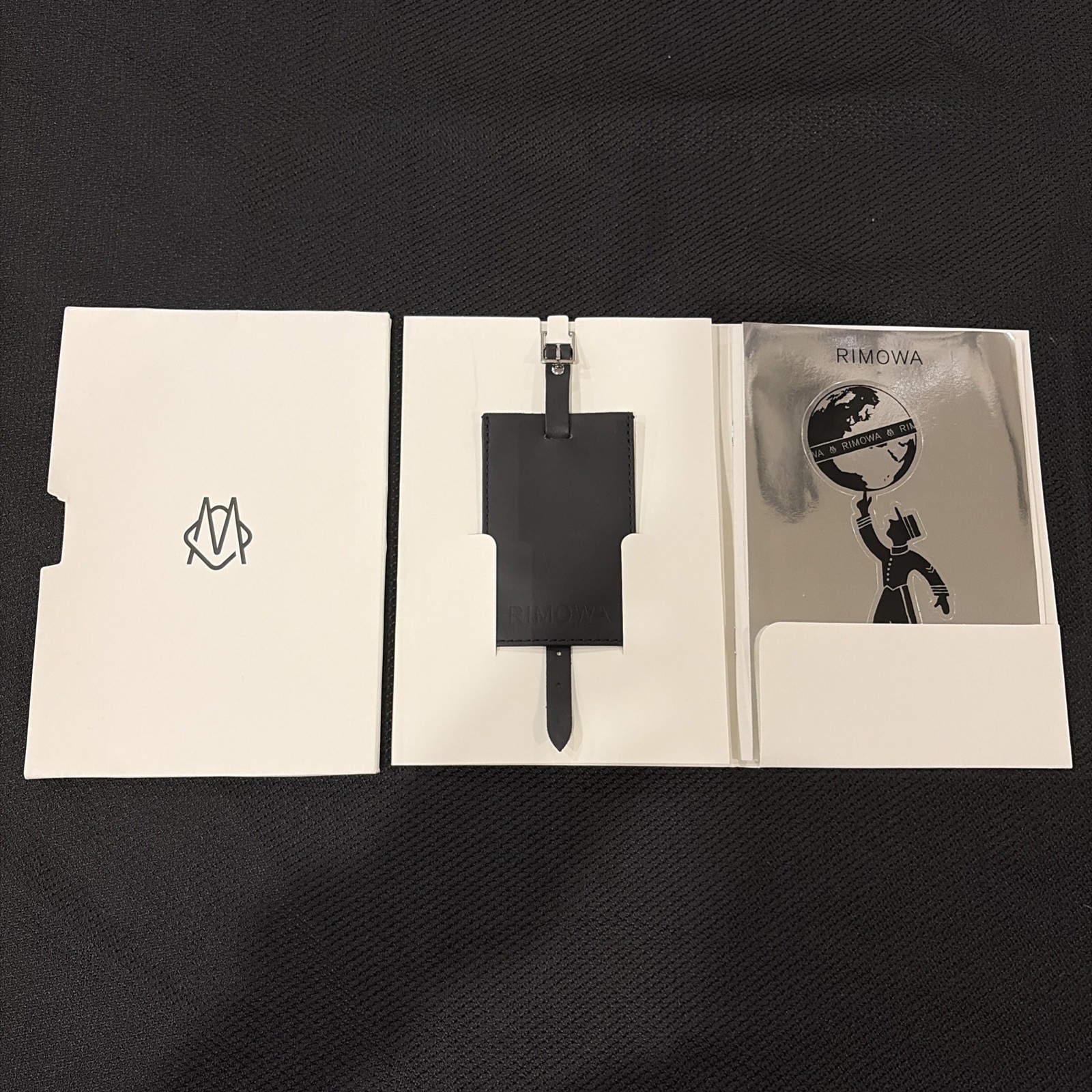 Rimowa Travel Luggage Tag & Sticker Set Name Card Black Leather Mint In package