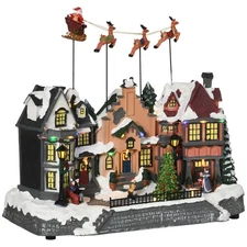Christmas Village and Santa Deer, Animated Set w/ Battery Operated Light