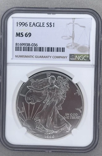 1996 American Silver Eagle Coin  1oz NGC MS69